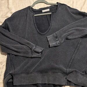 Free People Charcoal Waffle Knit Top